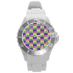 Cartoon Style Marine Life Motif Pattern Round Plastic Sport Watch (l) by dflcprints