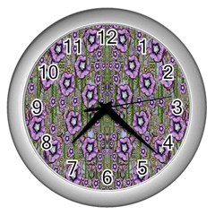 Jungle Fantasy Flowers Climbing To Be In Freedom Wall Clock (silver) by pepitasart