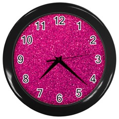 Hot Pink Glitter Wall Clock (Black)