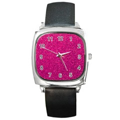 Hot Pink Glitter Square Metal Watch