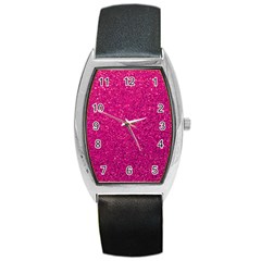 Hot Pink Glitter Barrel Style Metal Watch