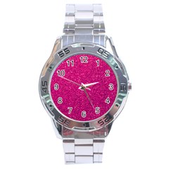 Hot Pink Glitter Stainless Steel Analogue Watch