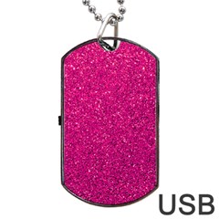 Hot Pink Glitter Dog Tag USB Flash (One Side)