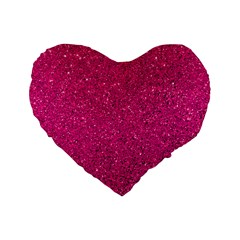 Hot Pink Glitter Standard 16  Premium Flano Heart Shape Cushions