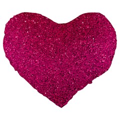 Hot Pink Glitter Large 19  Premium Flano Heart Shape Cushions