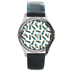 Pinapples Teal Round Metal Watch by snowwhitegirl