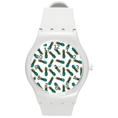 Pinapples Teal Round Plastic Sport Watch (m) by snowwhitegirl