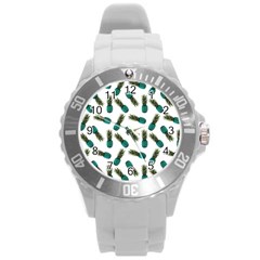 Pinapples Teal Round Plastic Sport Watch (l) by snowwhitegirl