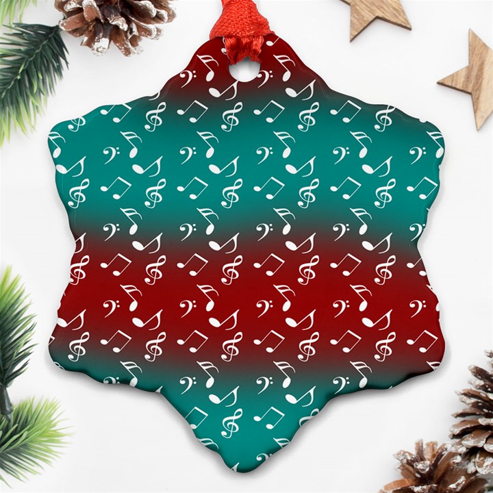 Red Teal Music Snowflake Ornament (Two Sides)