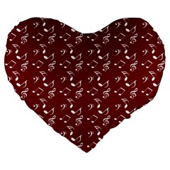 Burgundy Music Large 19  Premium Flano Heart Shape Cushions by snowwhitegirl