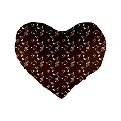 Brown Music Standard 16  Premium Flano Heart Shape Cushions by snowwhitegirl