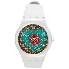 Teal Music Heart Music Round Plastic Sport Watch (m) by snowwhitegirl