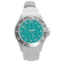 Teal Music Round Plastic Sport Watch (l) by snowwhitegirl