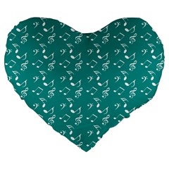 Teal Music Large 19  Premium Flano Heart Shape Cushions by snowwhitegirl