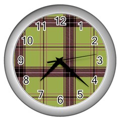 Avocado Green Plaid Wall Clock (silver) by snowwhitegirl