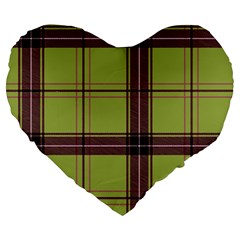 Avocado Green Plaid Large 19  Premium Heart Shape Cushions by snowwhitegirl