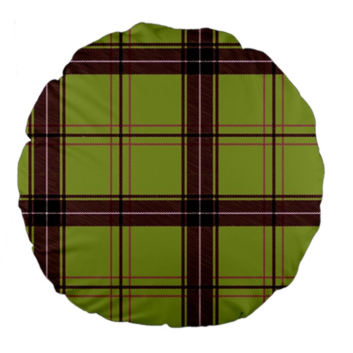 Avocado Green Plaid Large 18  Premium Flano Round Cushions