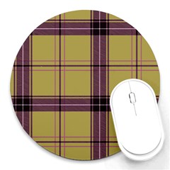 Beige Purple Plaid Round Mousepads by snowwhitegirl