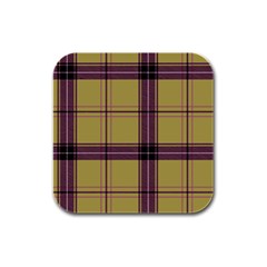 Beige Purple Plaid Rubber Square Coaster (4 Pack)  by snowwhitegirl