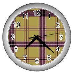 Beige Purple Plaid Wall Clock (silver) by snowwhitegirl