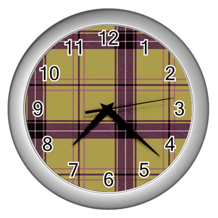 Beige Purple Plaid Wall Clock (Silver)