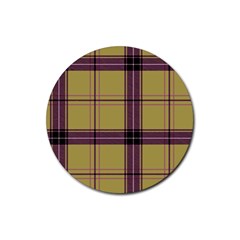 Beige Purple Plaid Rubber Coaster (round)  by snowwhitegirl