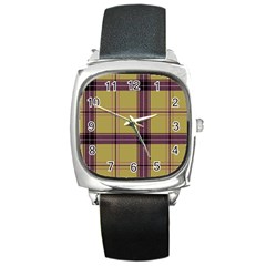 Beige Purple Plaid Square Metal Watch by snowwhitegirl