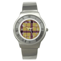 Beige Purple Plaid Stainless Steel Watch by snowwhitegirl