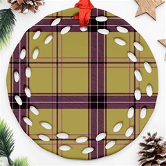 Beige Purple Plaid Ornament (round Filigree) by snowwhitegirl