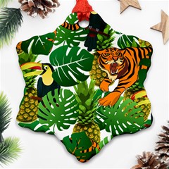 Tropical Pelican Tiger Jungle Snowflake Ornament (two Sides) by snowwhitegirl