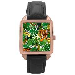 Tropical Pelican Tiger Jungle Rose Gold Leather Watch  by snowwhitegirl