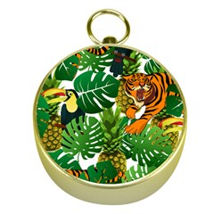 Tropical Pelican Tiger Jungle Gold Compasses by snowwhitegirl