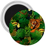 Tropical Pelican Tiger Jungle Black 3  Magnets Front