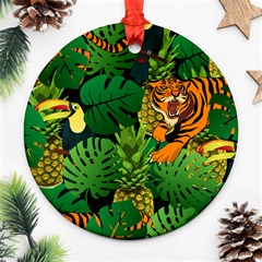 Tropical Pelican Tiger Jungle Black Ornament (round) by snowwhitegirl