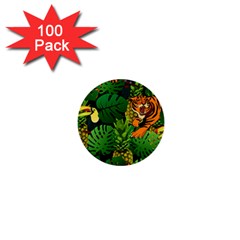 Tropical Pelican Tiger Jungle Black 1  Mini Buttons (100 Pack)  by snowwhitegirl