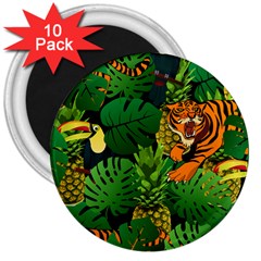 Tropical Pelican Tiger Jungle Black 3  Magnets (10 Pack)  by snowwhitegirl