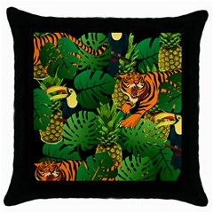 Tropical Pelican Tiger Jungle Black Throw Pillow Case (black) by snowwhitegirl