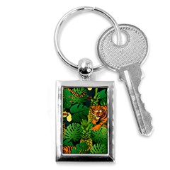 Tropical Pelican Tiger Jungle Black Key Chains (rectangle)  by snowwhitegirl