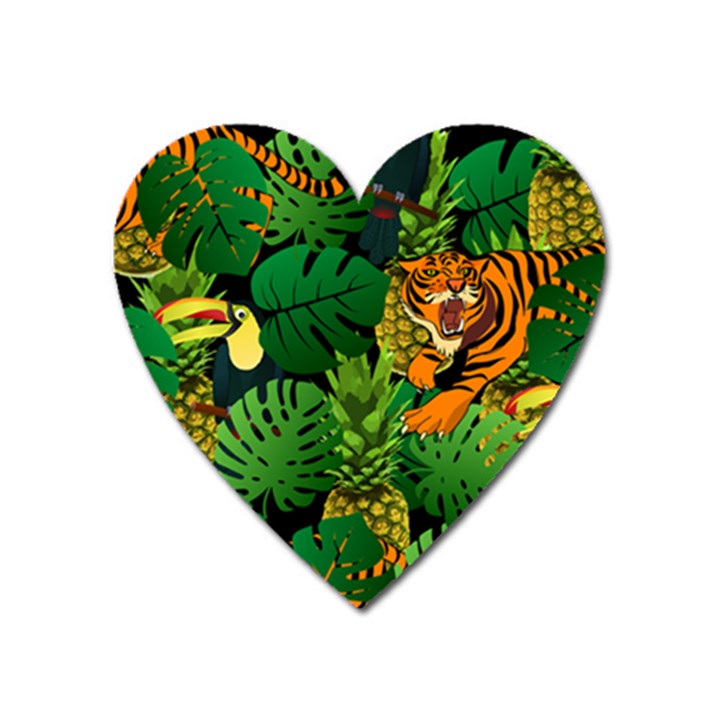 Tropical Pelican Tiger Jungle Black Heart Magnet