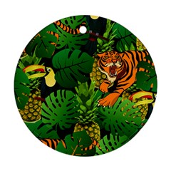 Tropical Pelican Tiger Jungle Black Round Ornament (two Sides) by snowwhitegirl