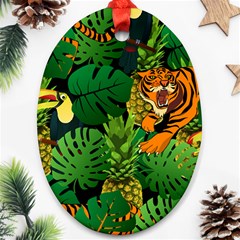 Tropical Pelican Tiger Jungle Black Oval Ornament (two Sides) by snowwhitegirl