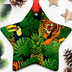 Tropical Pelican Tiger Jungle Black Star Ornament (two Sides) by snowwhitegirl