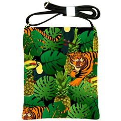 Tropical Pelican Tiger Jungle Black Shoulder Sling Bag by snowwhitegirl