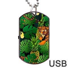 Tropical Pelican Tiger Jungle Black Dog Tag Usb Flash (two Sides) by snowwhitegirl