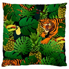 Tropical Pelican Tiger Jungle Black Large Cushion Case (one Side) by snowwhitegirl