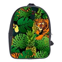 Tropical Pelican Tiger Jungle Black School Bag (xl) by snowwhitegirl