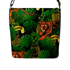 Tropical Pelican Tiger Jungle Black Flap Closure Messenger Bag (l) by snowwhitegirl