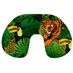 Tropical Pelican Tiger Jungle Black Travel Neck Pillows by snowwhitegirl