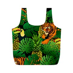 Tropical Pelican Tiger Jungle Black Full Print Recycle Bag (m) by snowwhitegirl