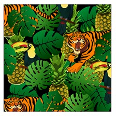 Tropical Pelican Tiger Jungle Black Large Satin Scarf (square) by snowwhitegirl